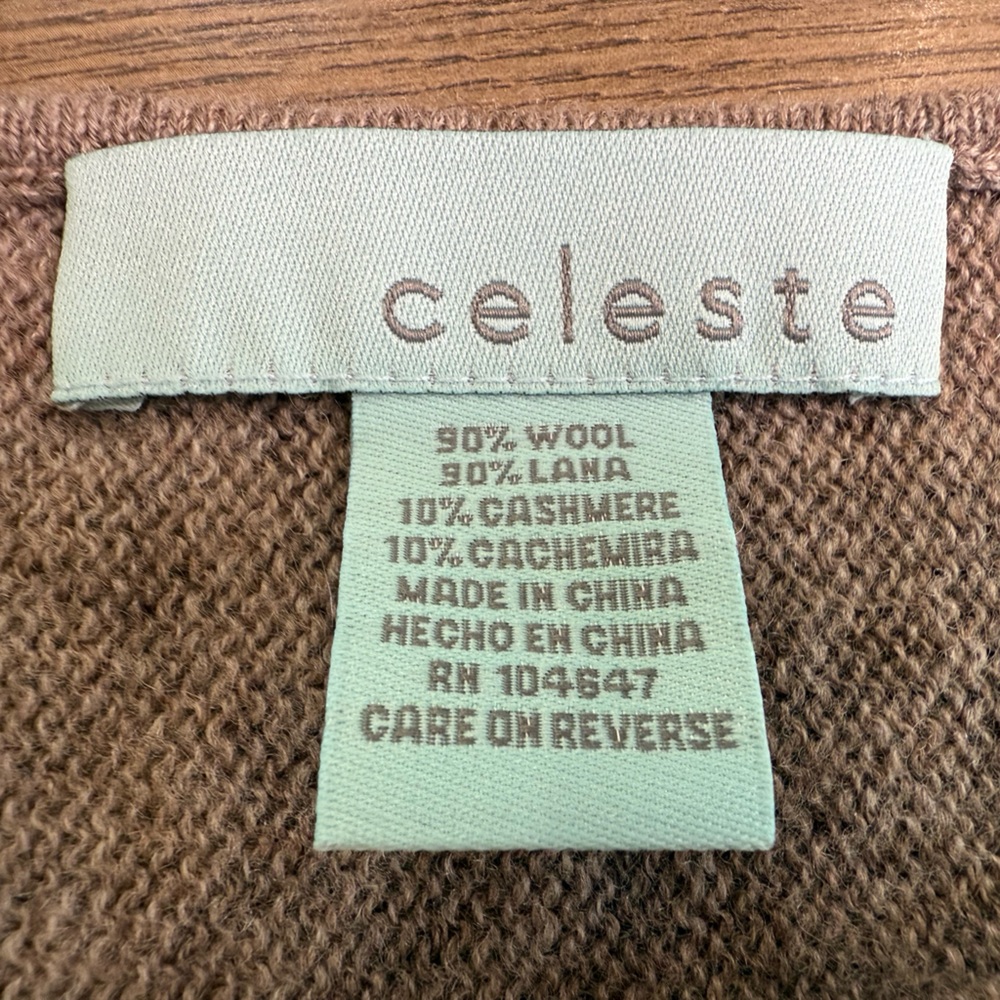 Celeste Wool Cashmere Blend Poncho Tan Orange Stripe Asymmetrical One Size - Picture 6 of 9